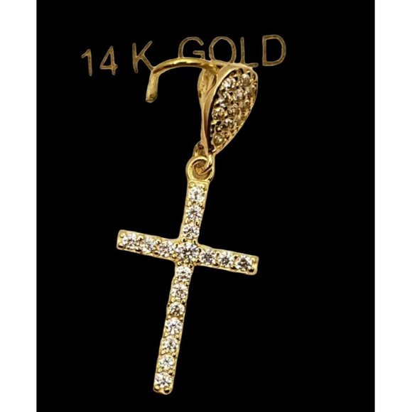 14k REAL GOLD Fancy Cross CZ Pendant - Picture 7 of 9